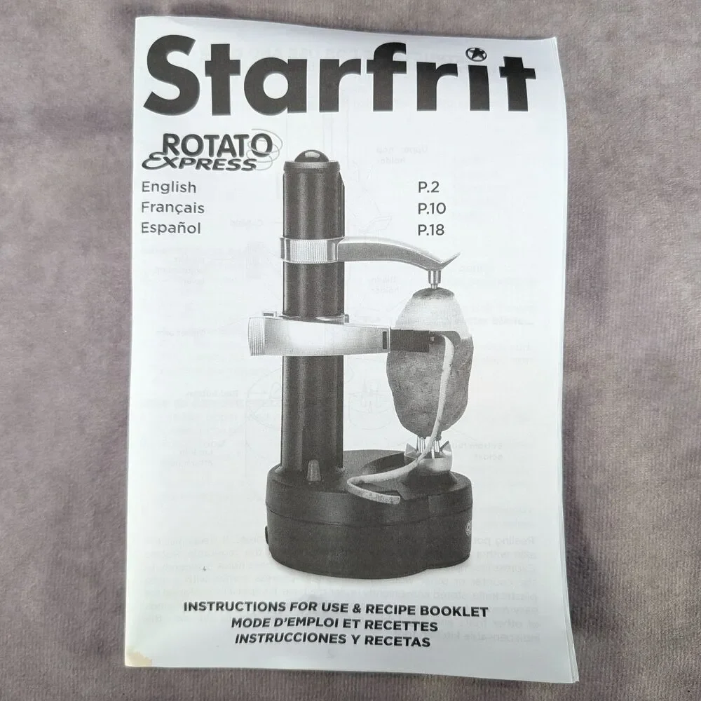 Starfrit Rotato Express Electric Potato Peeler Black AC Adapter Power Manual